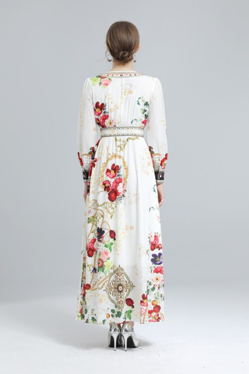 High-Waist Printed Loose Floral Kaftan