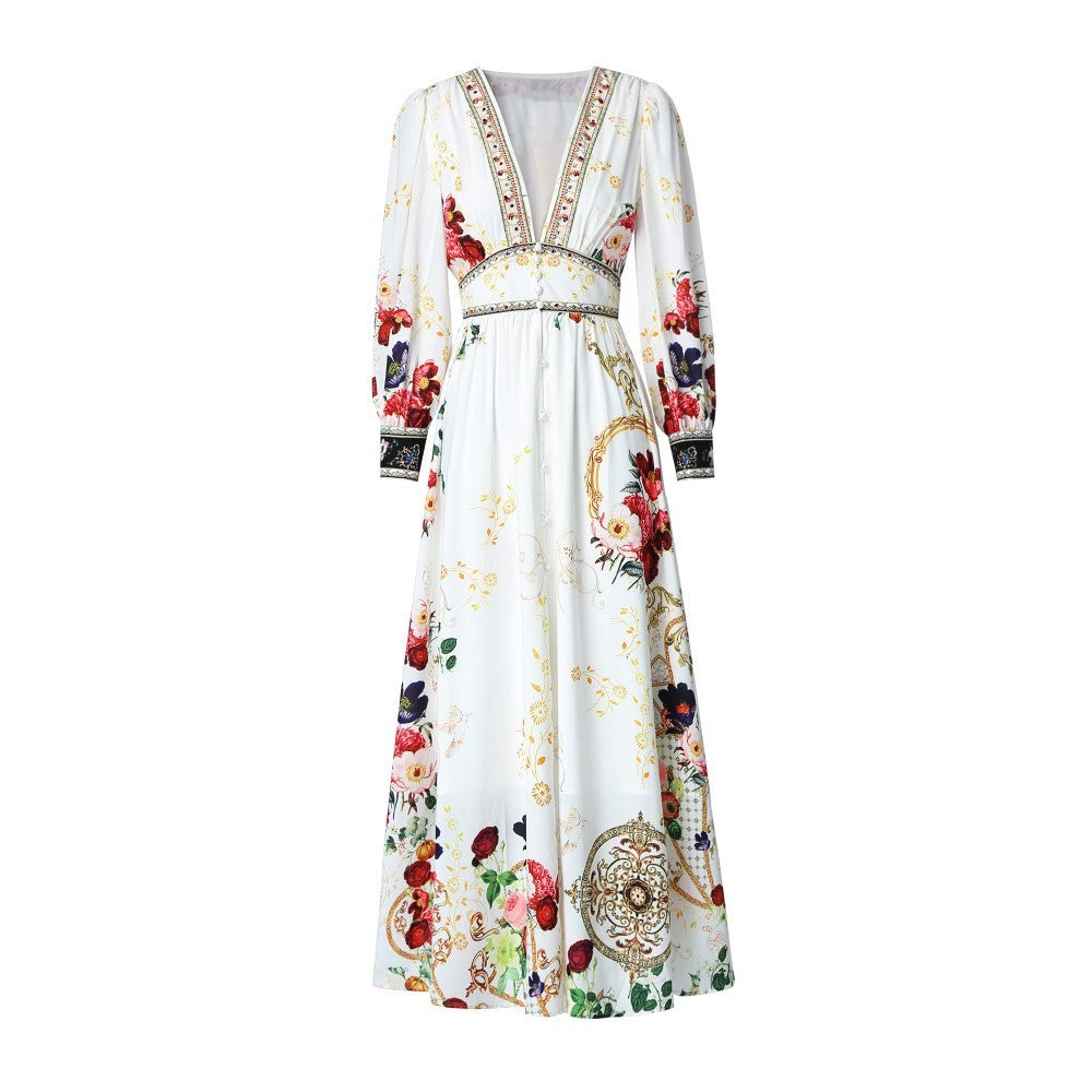 High-Waist Printed Loose Floral Kaftan