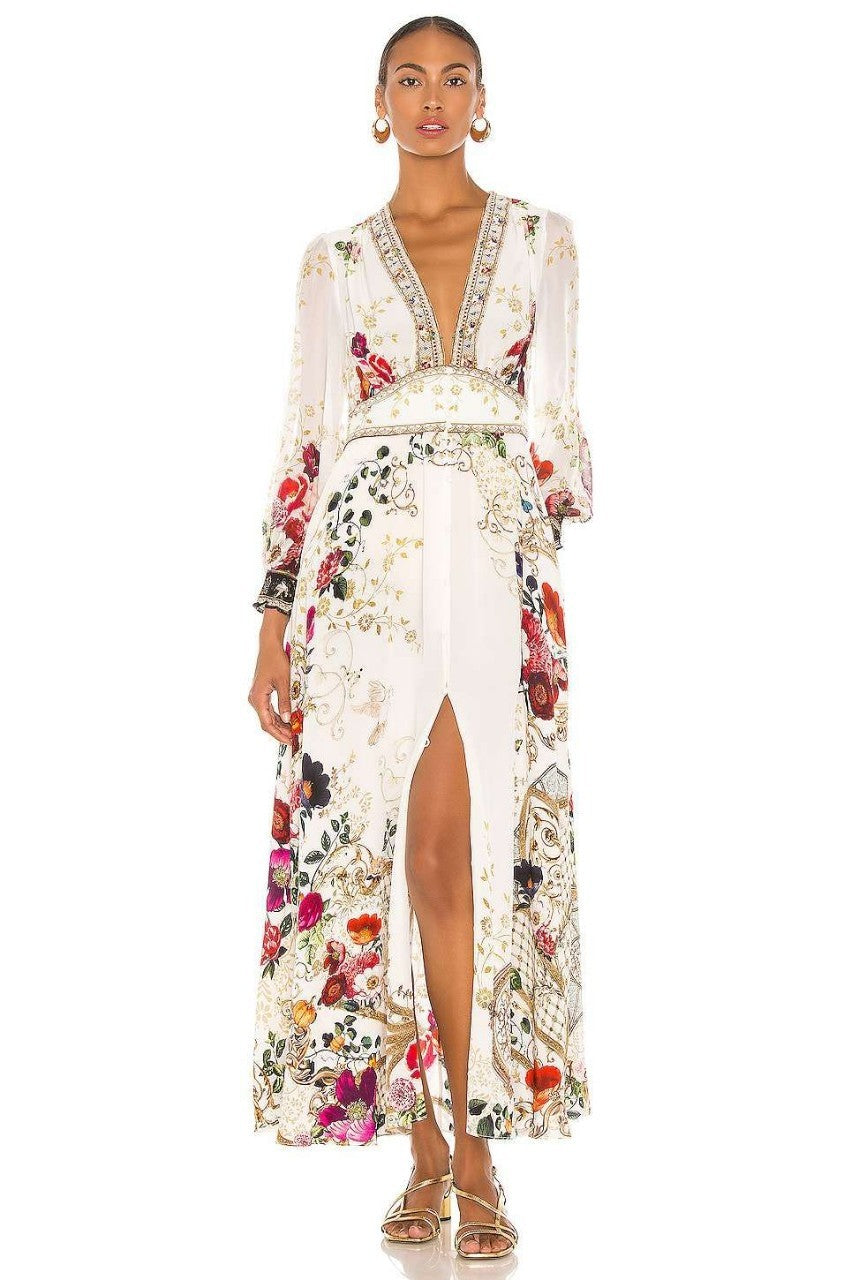 High-Waist Printed Loose Floral Kaftan