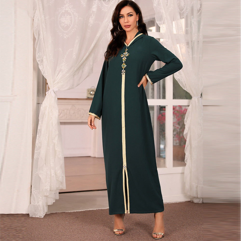 Avocado Green Hooded Moroccan Robe Dress