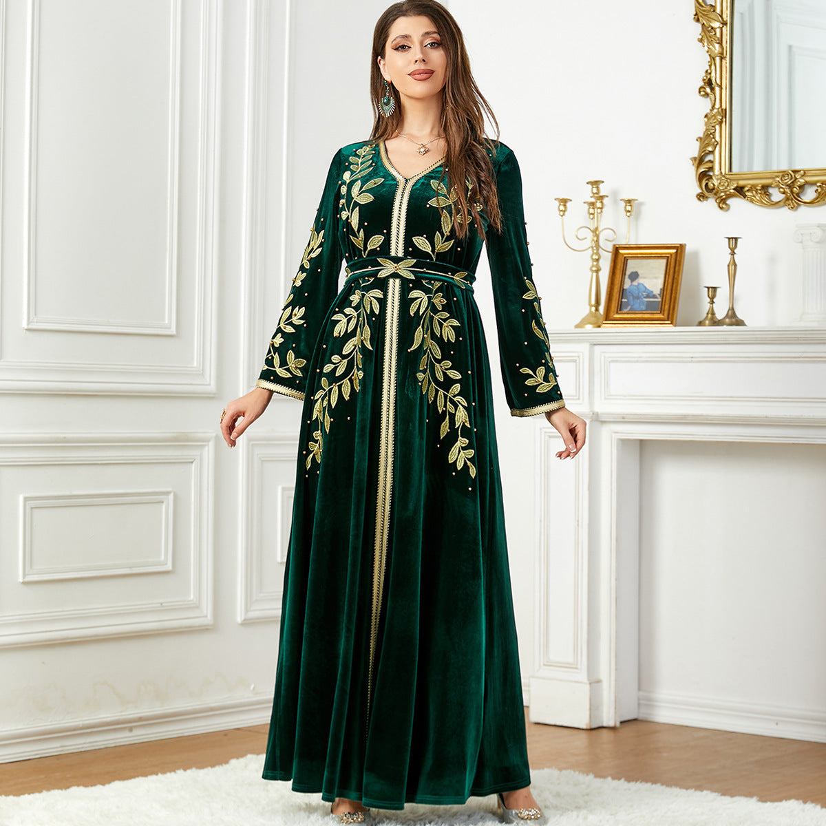 Royal Elegance Embroidered Velvet Dress
