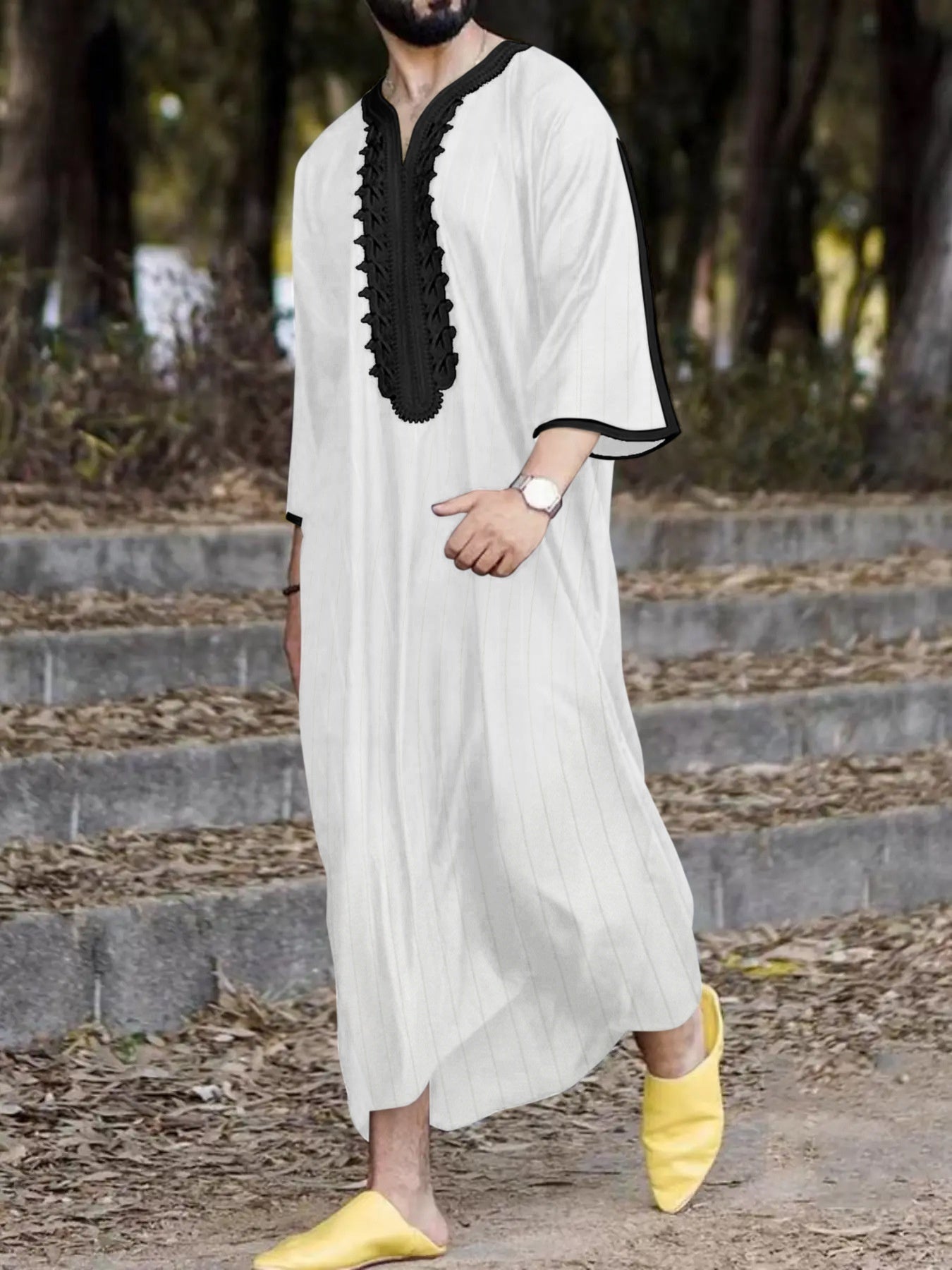 Embroidered Front Moroccan Style Men's Robe
