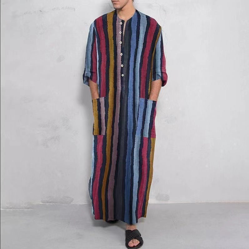 Long Sleeve Striped Men's Robe