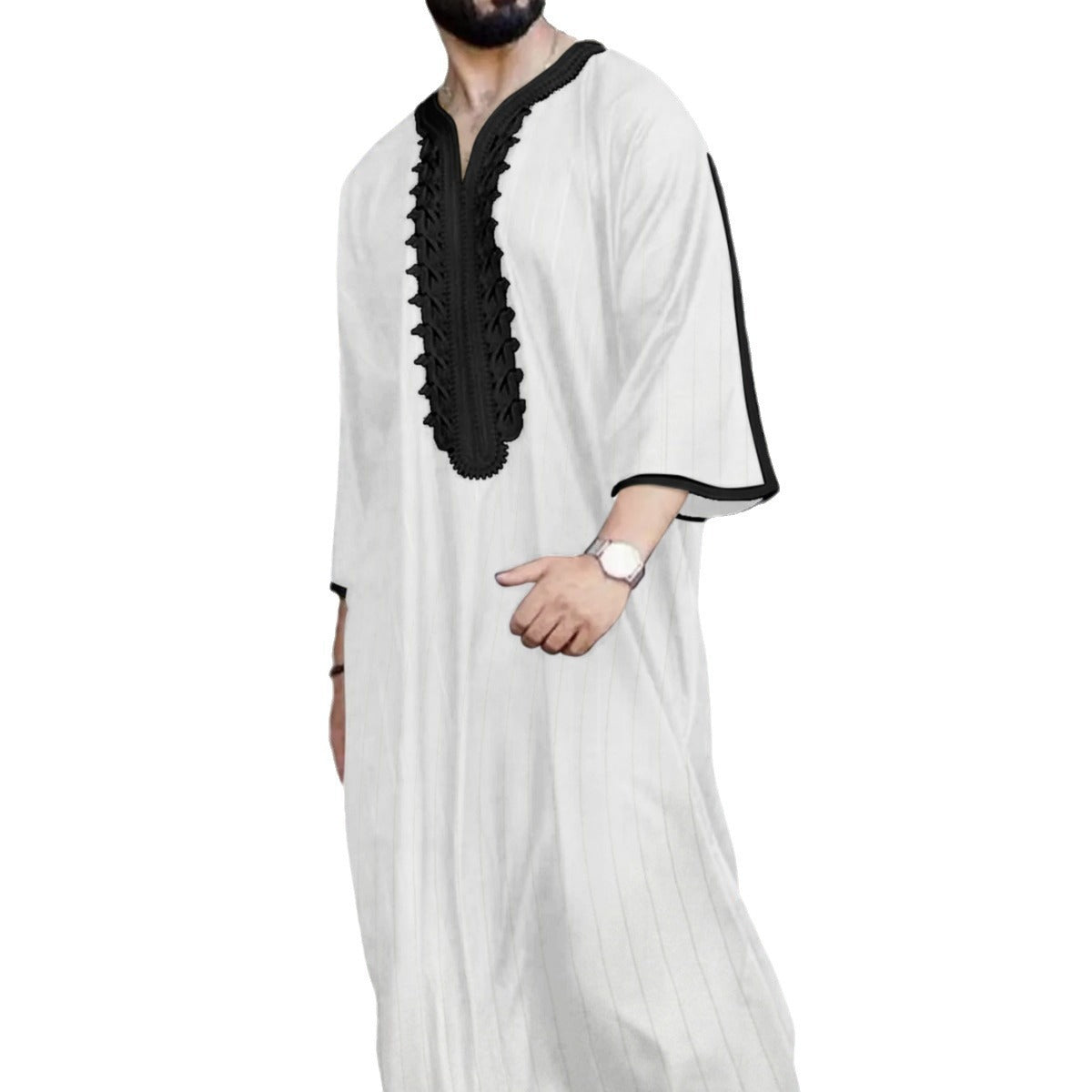Embroidered Front Moroccan Style Men's Robe