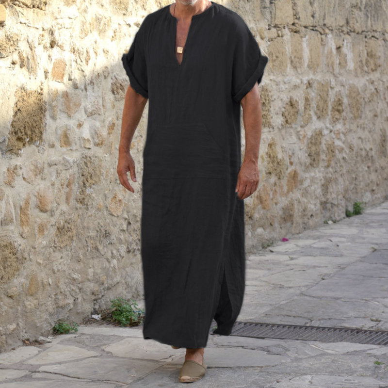 Long-Cut Short Sleeve Bottoming Robe For Men