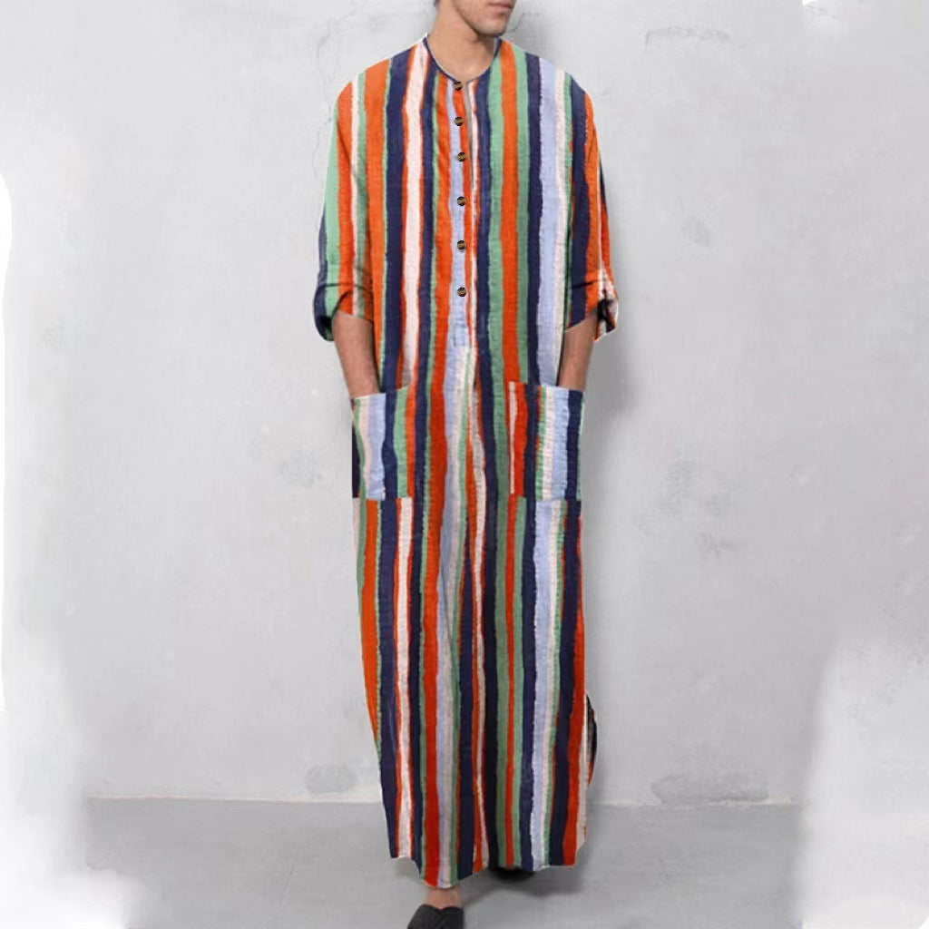 Long Sleeve Striped Men's Robe
