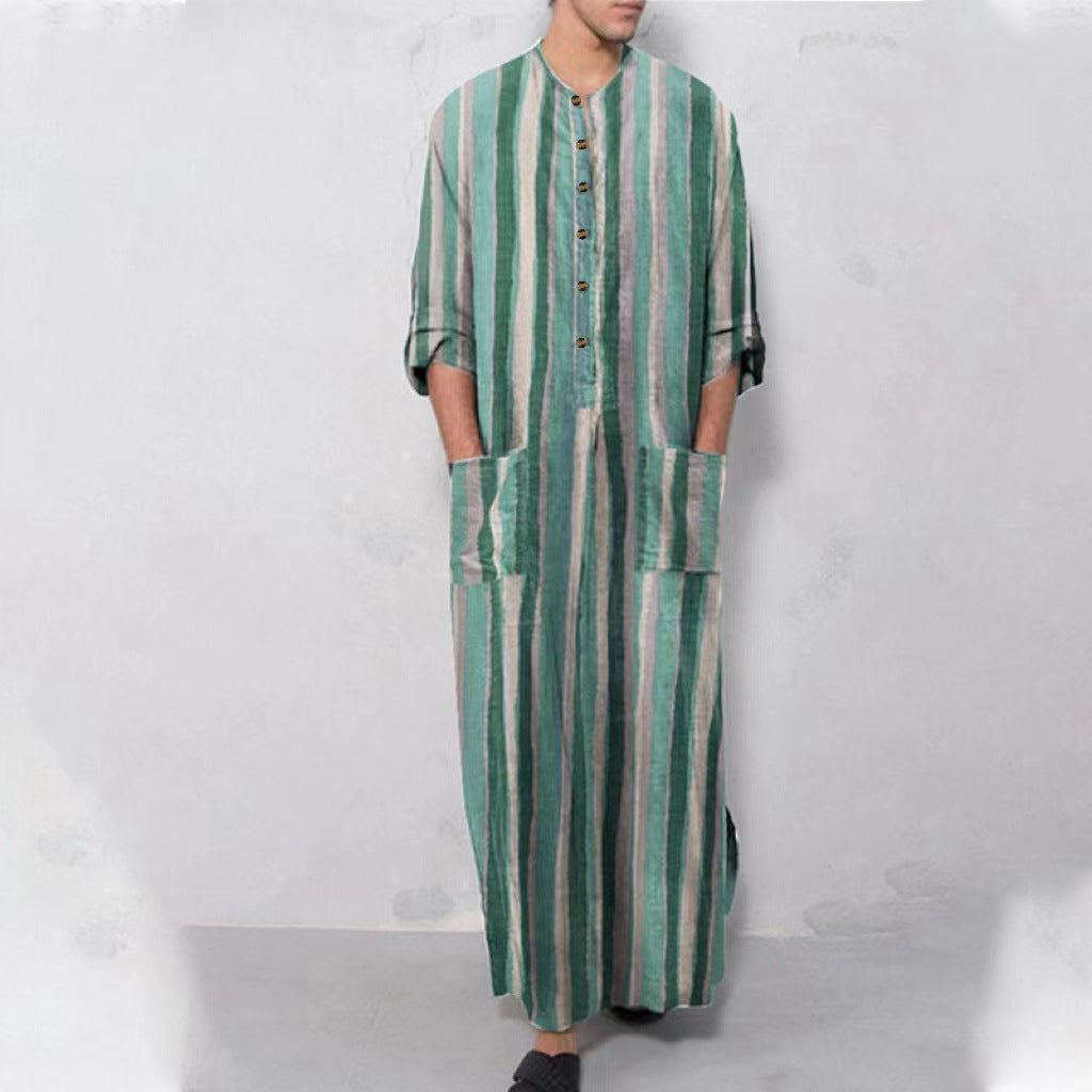 Long Sleeve Striped Men's Robe