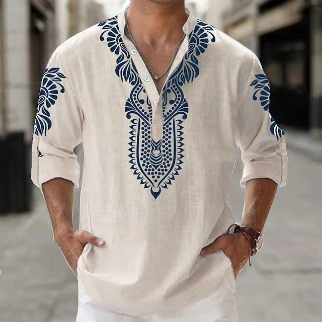 Long Sleeve Stand Collar Casual Men Shirt