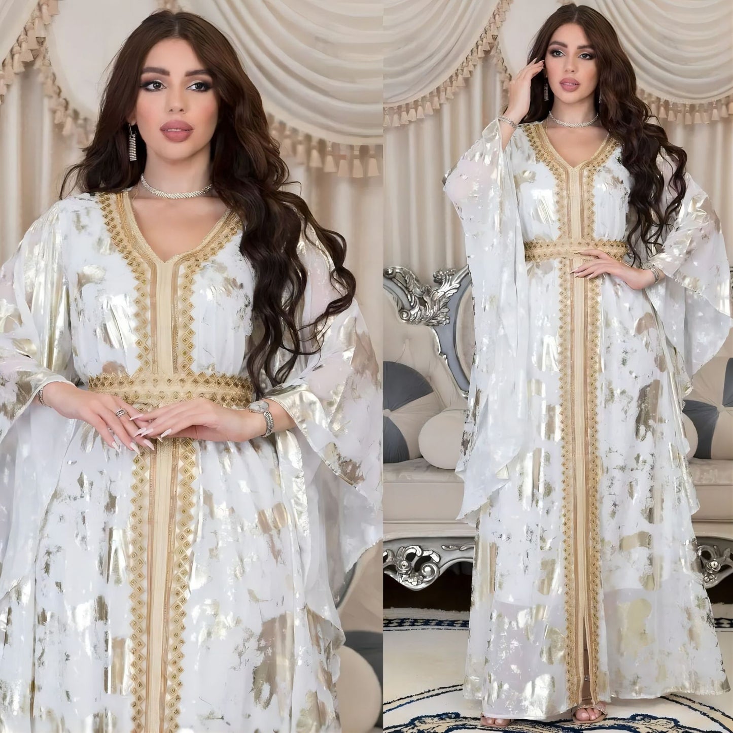 Muslim Chiffon Bronzing Robe Containing Belt