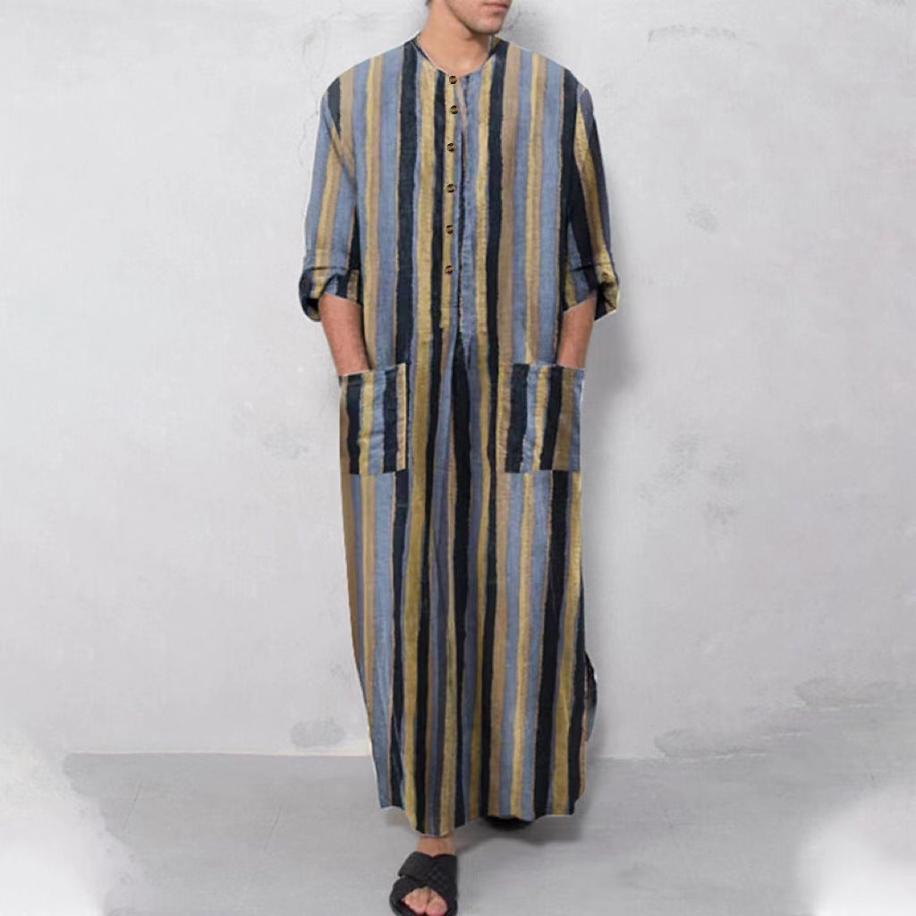 Long Sleeve Striped Men's Robe