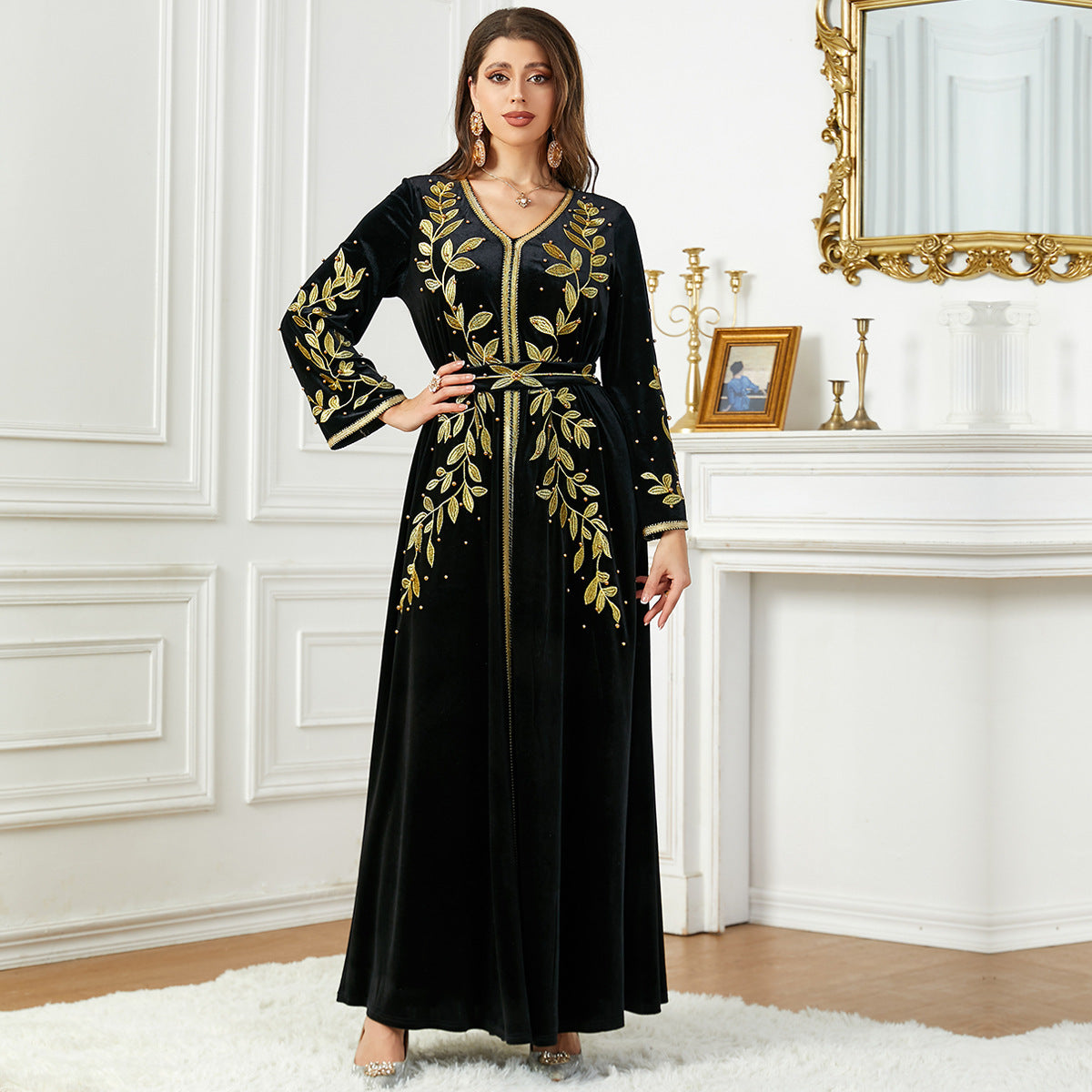 Royal Elegance Embroidered Velvet Dress