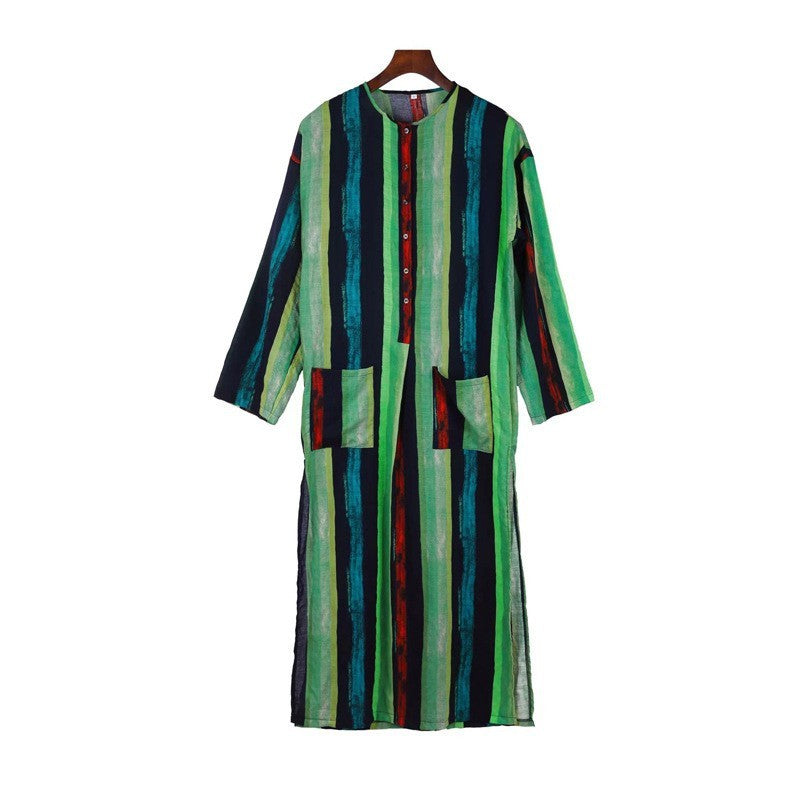 Long Sleeve Striped Men's Robe