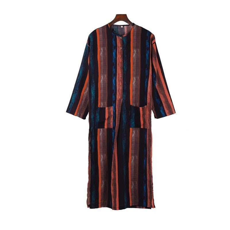 Long Sleeve Striped Men's Robe