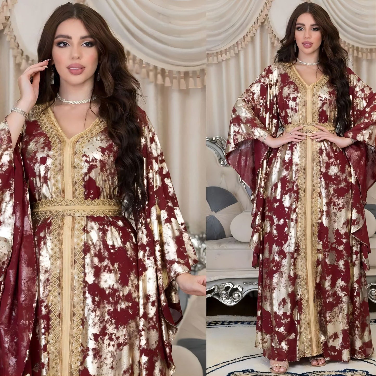 Muslim Chiffon Bronzing Robe Containing Belt