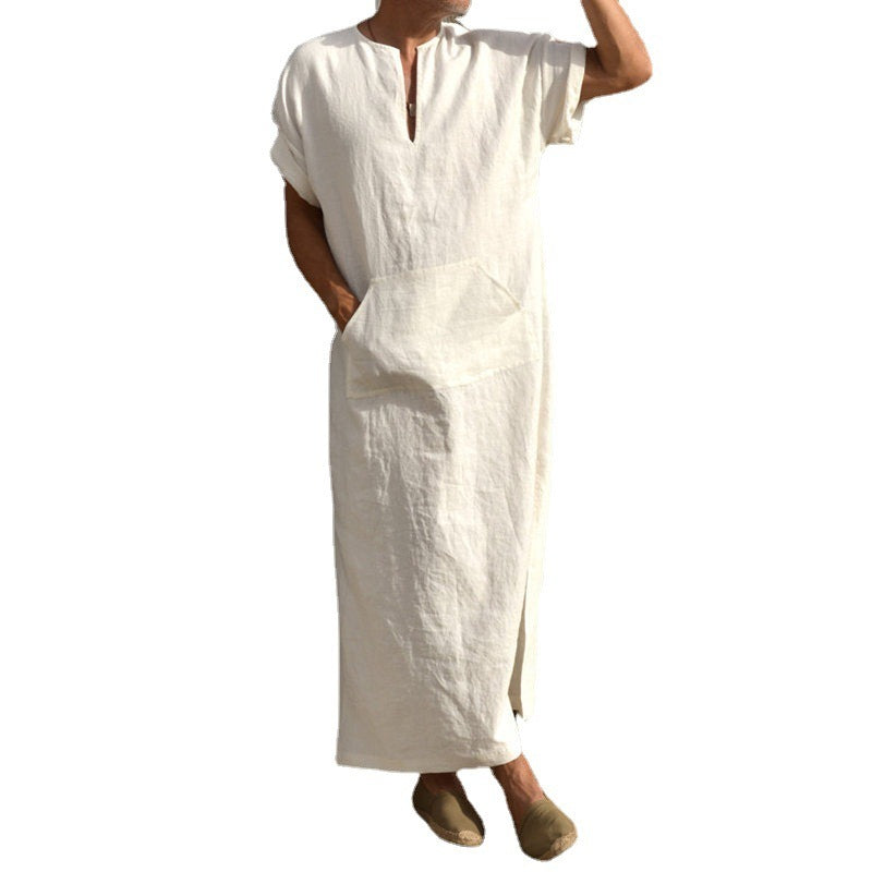 Long-Cut Short Sleeve Bottoming Robe For Men
