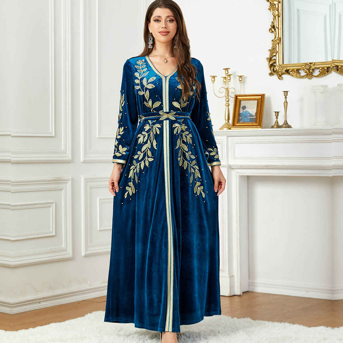 Royal Elegance Embroidered Velvet Dress