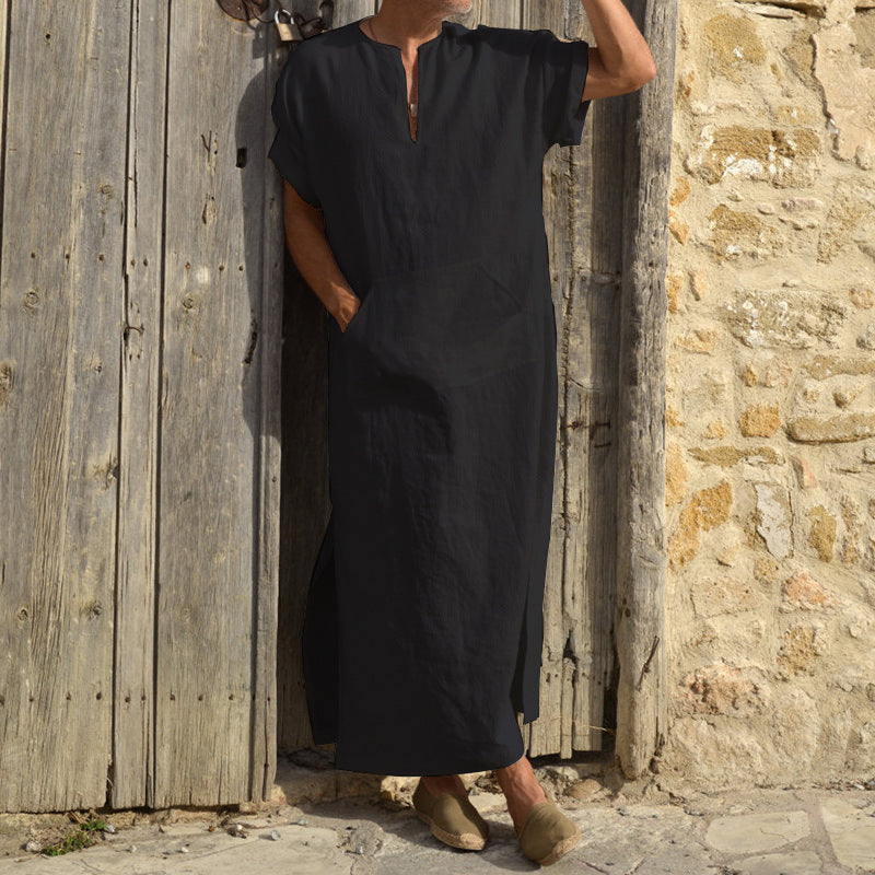 Long-Cut Short Sleeve Bottoming Robe For Men