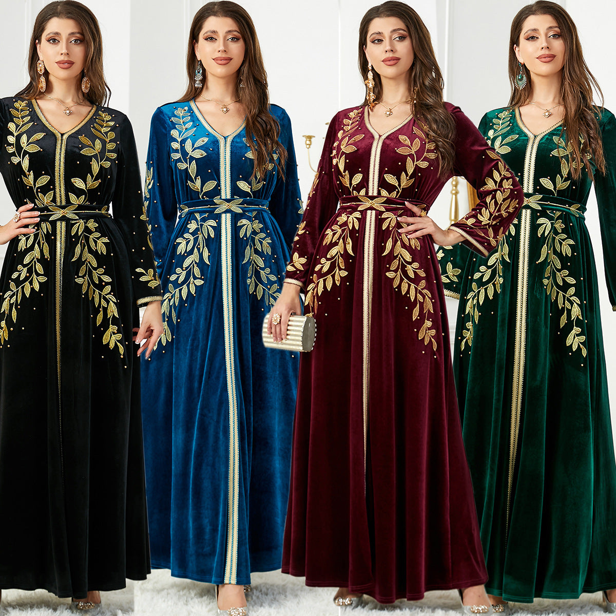 Royal Elegance Embroidered Velvet Dress