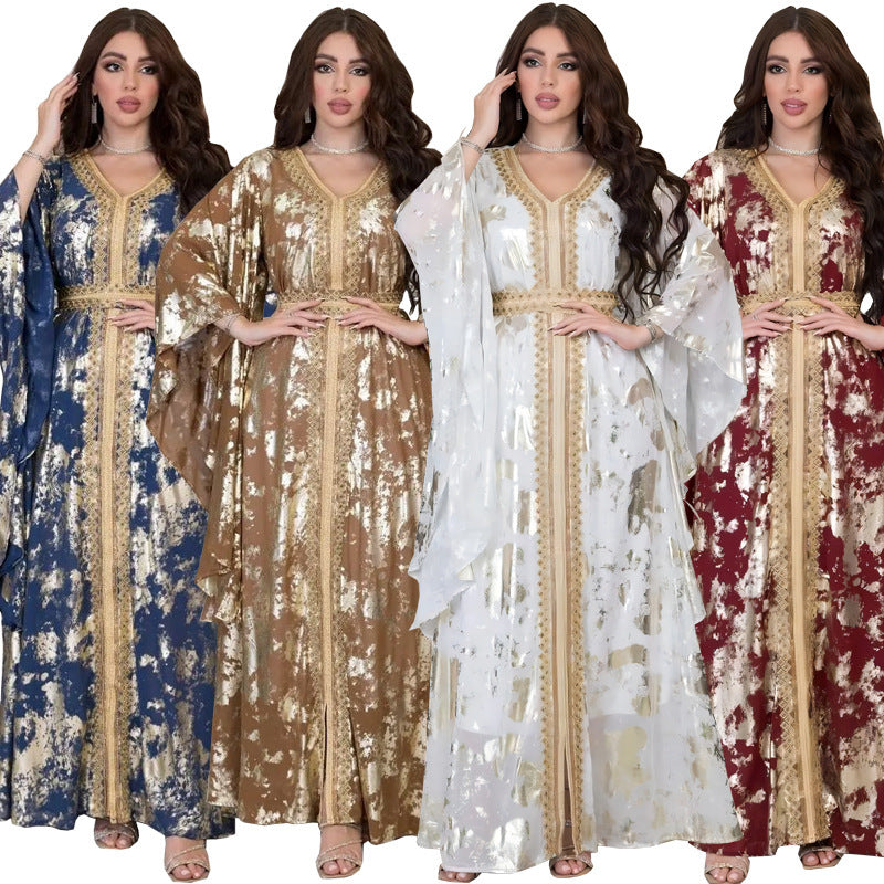 Muslim Chiffon Bronzing Robe Containing Belt