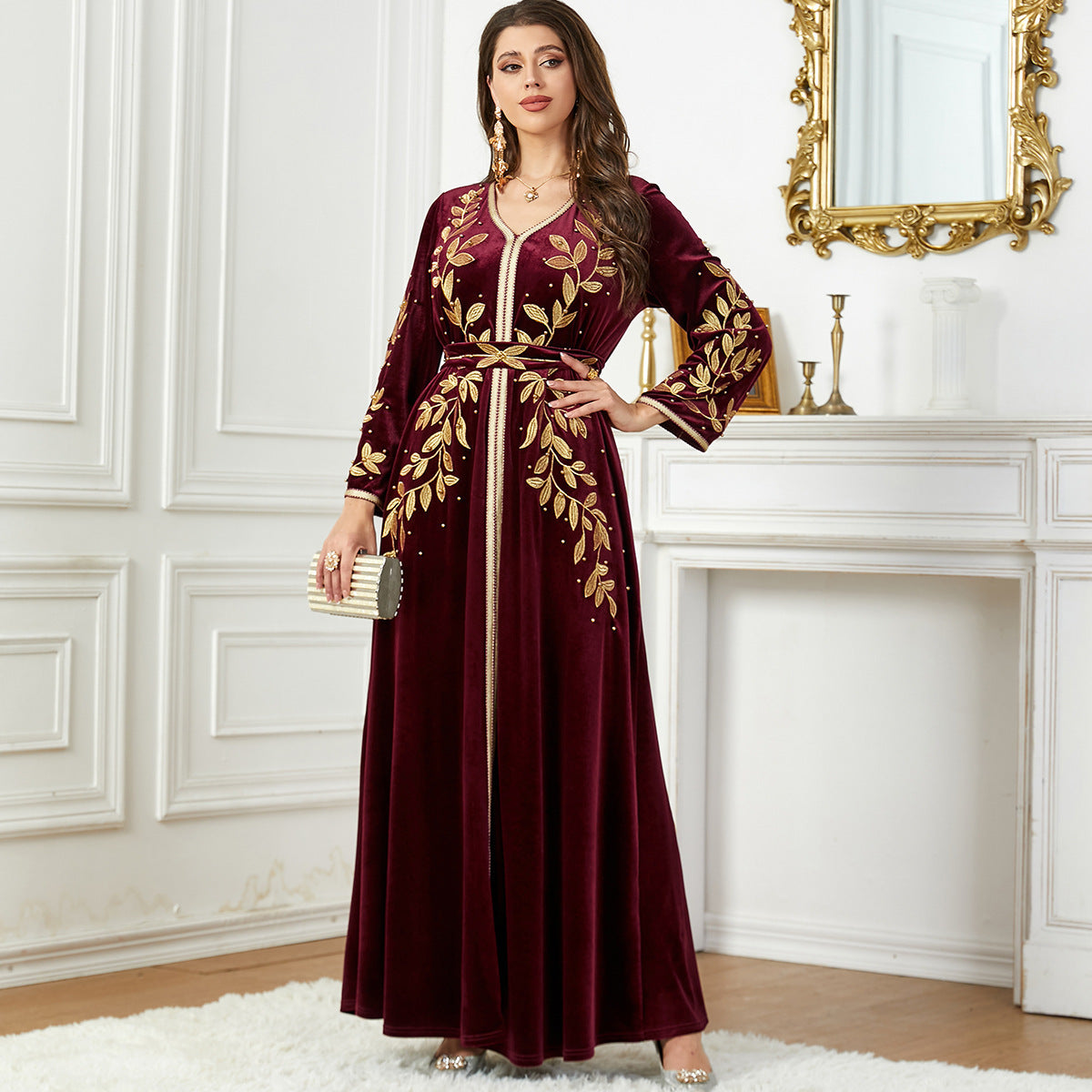 Royal Elegance Embroidered Velvet Dress