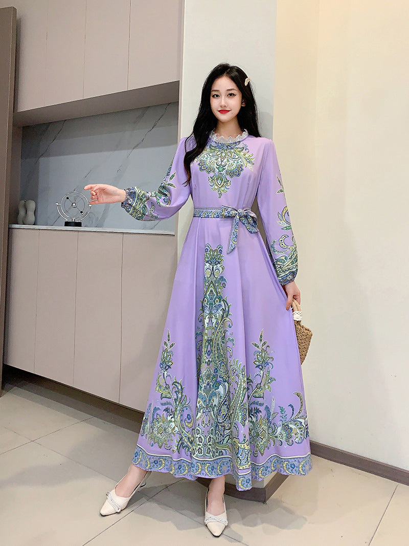 Long Vintage Printed Wide Swing Dress