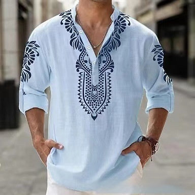 Long Sleeve Stand Collar Casual Men Shirt
