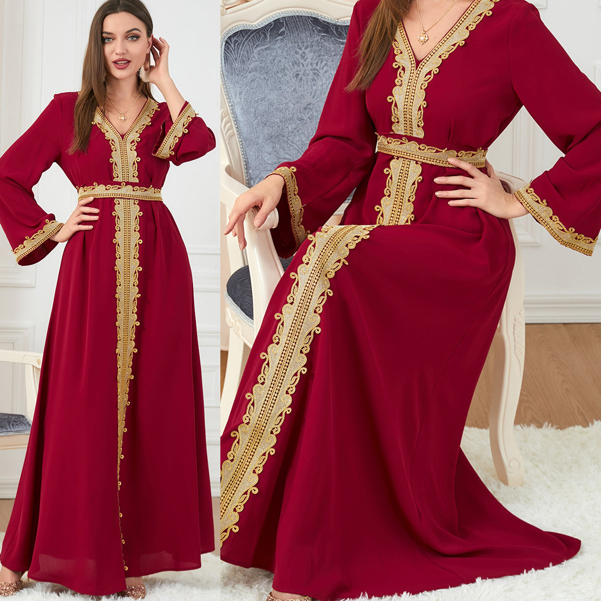 Embroidery Women's Temperament Long-sleeved Dress