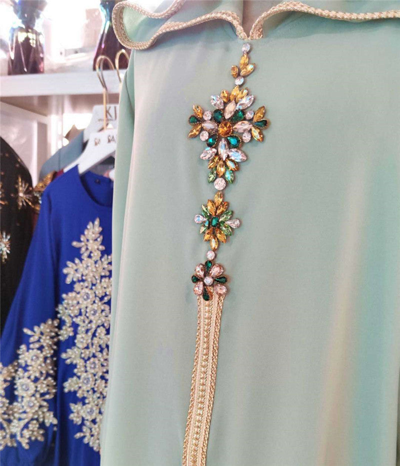 Avocado Green Hooded Moroccan Robe Dress