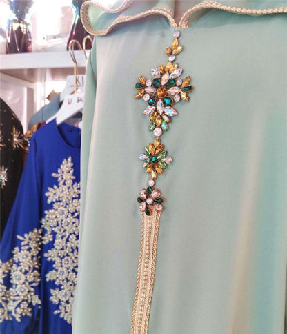 Avocado Green Hooded Moroccan Robe Dress