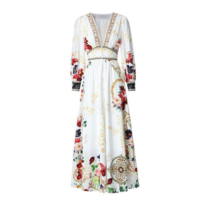 High-Waist Printed Loose Floral Kaftan