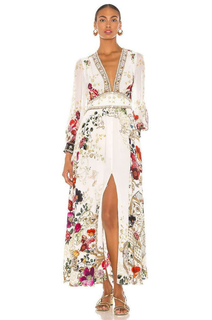 High-Waist Printed Loose Floral Kaftan