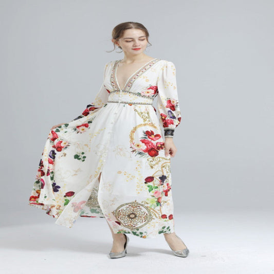 High-Waist Printed Loose Floral Kaftan