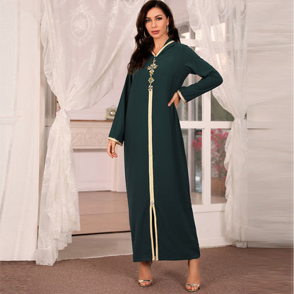 Avocado Green Hooded Moroccan Robe Dress