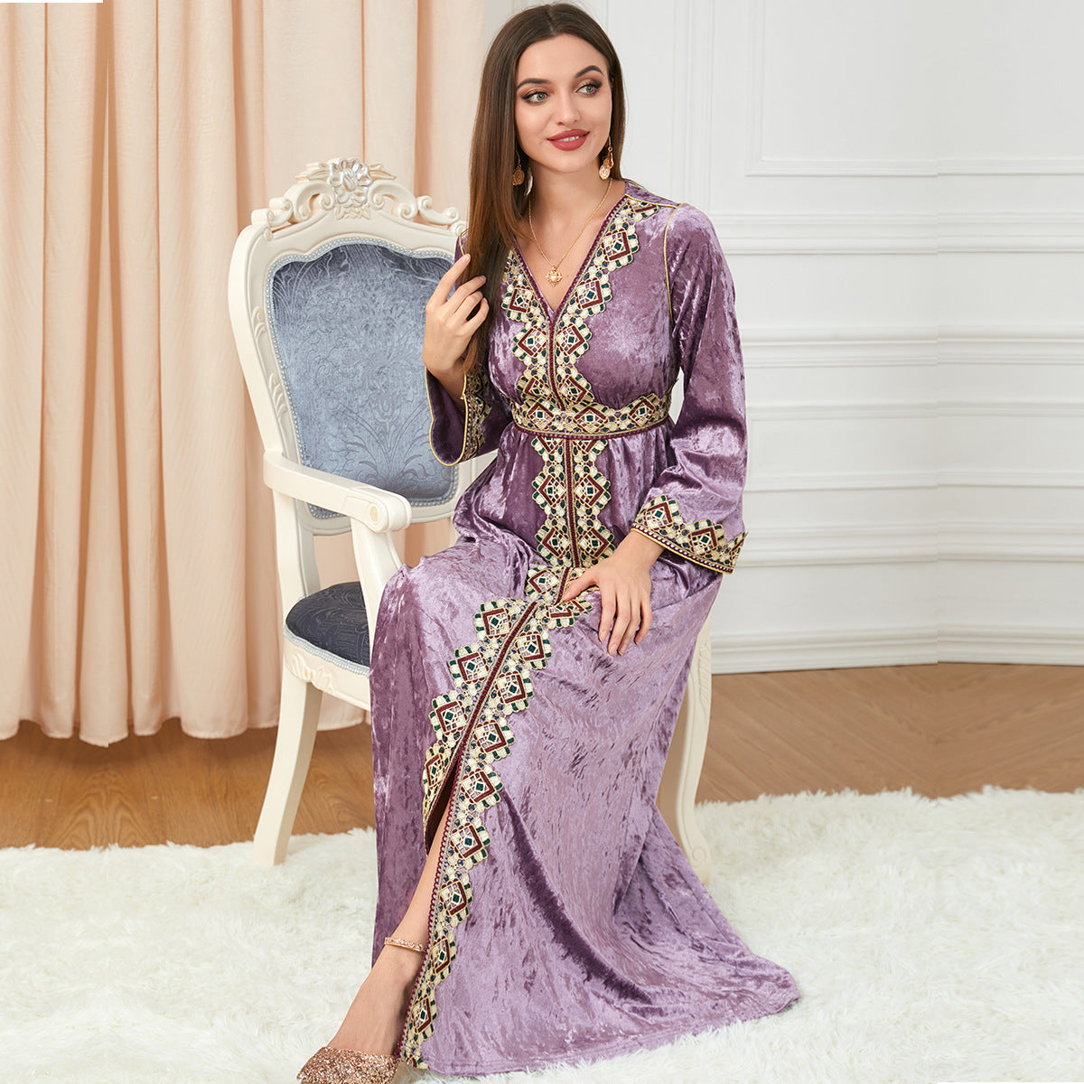 Long-sleeved Slim Canary Velvet Dress