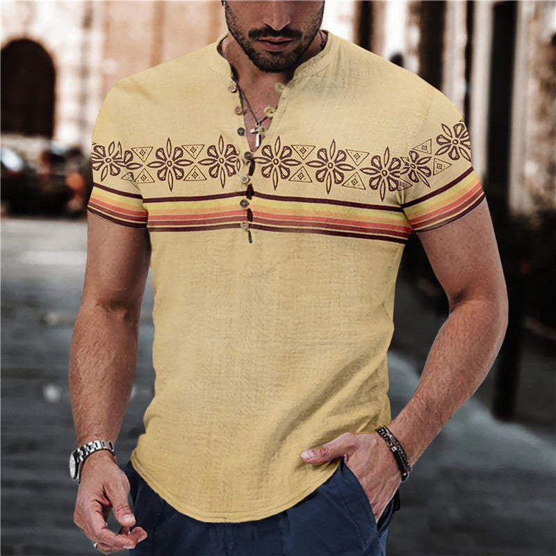 Short Sleeve 7 Buckle Stand Collar Shirt