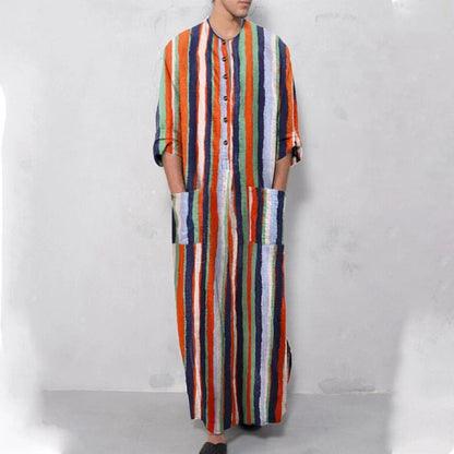 Long Sleeve Striped Men's Robe
