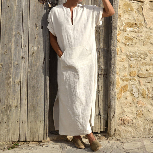 Long-Cut Short Sleeve Bottoming Robe For Men