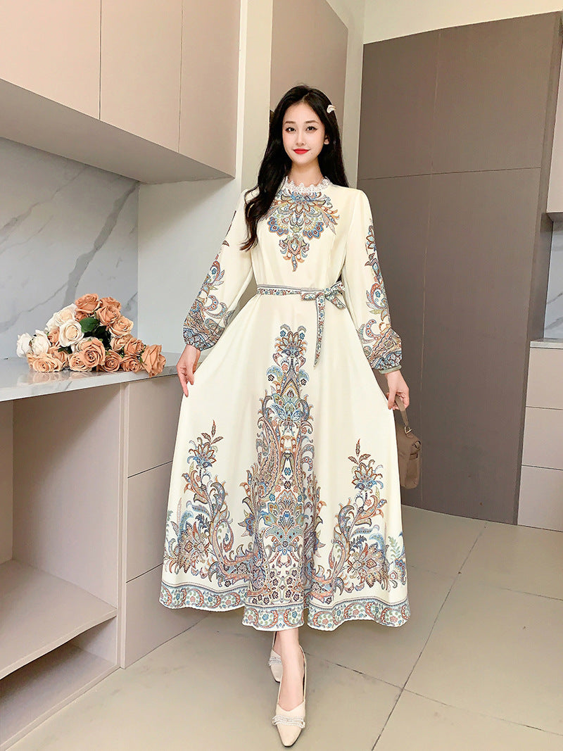 Long Vintage Printed Wide Swing Dress