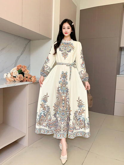 Long Vintage Printed Wide Swing Dress