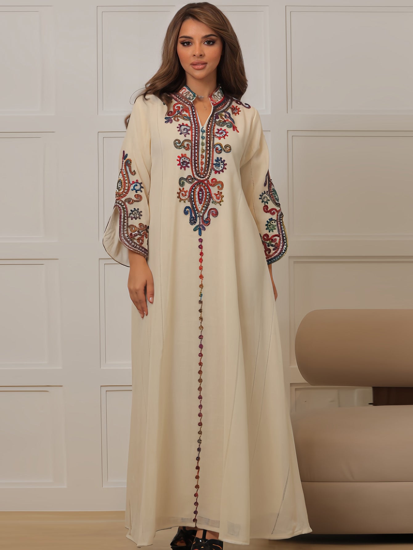 Embroidery Craft Leisure Robe Dress
