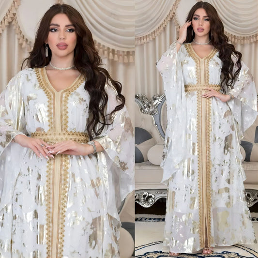 Muslim Chiffon Bronzing Robe Containing Belt