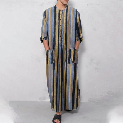 Long Sleeve Striped Men's Robe
