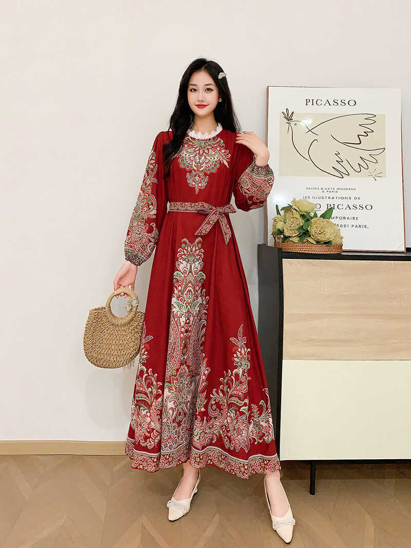 Long Vintage Printed Wide Swing Dress