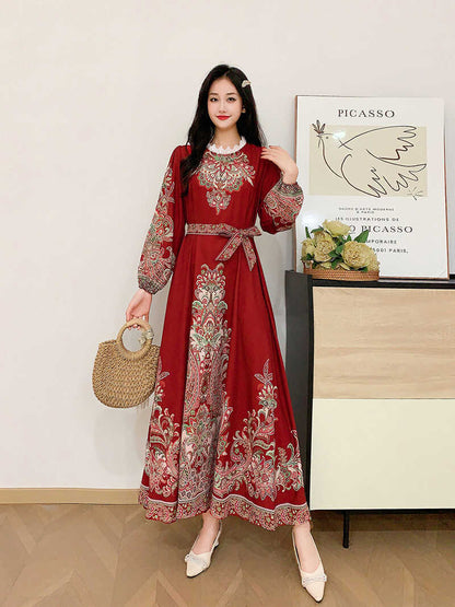 Long Vintage Printed Wide Swing Dress