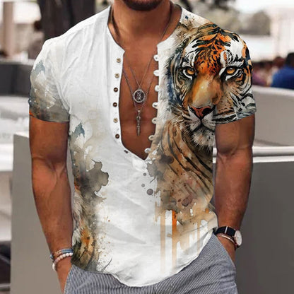 Short Sleeve 7 Buckle Stand Collar Shirt