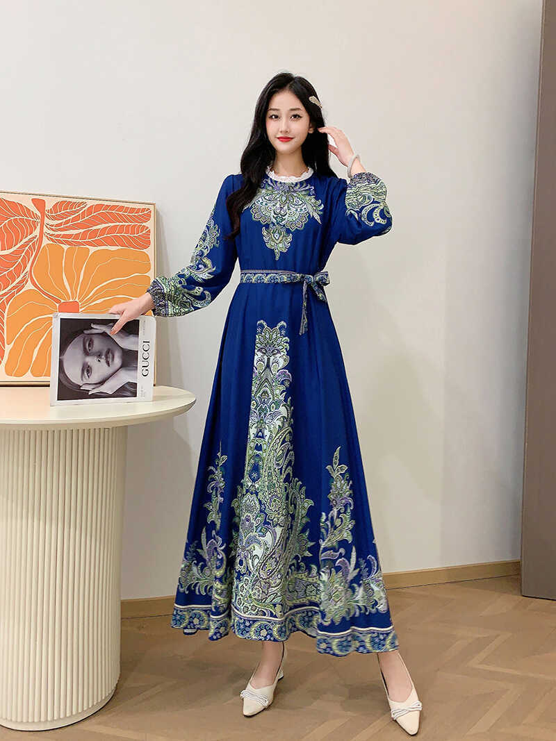 Long Vintage Printed Wide Swing Dress
