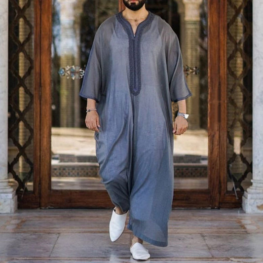 Casual Cotton Linen Gray Loose Muslim Robe