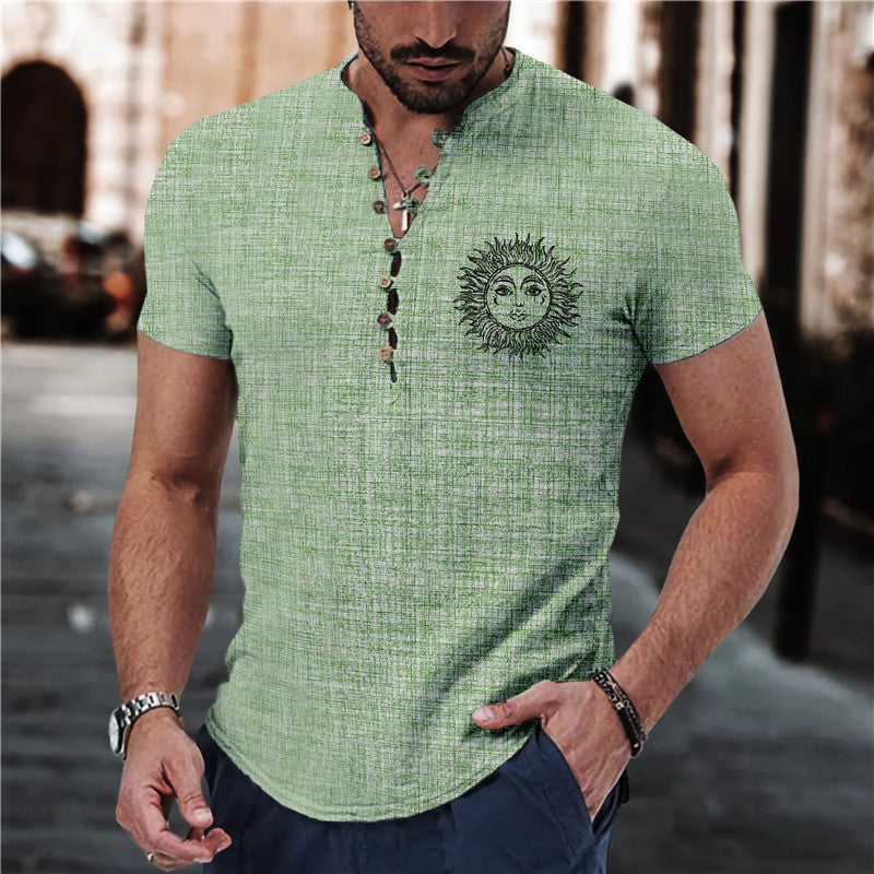 Short Sleeve 7 Buckle Stand Collar Shirt