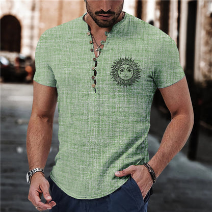 Short Sleeve 7 Buckle Stand Collar Shirt