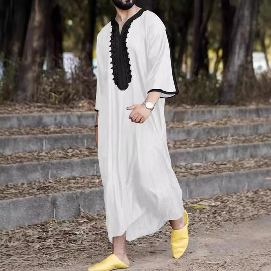 Embroidered Front Moroccan Style Men's Robe